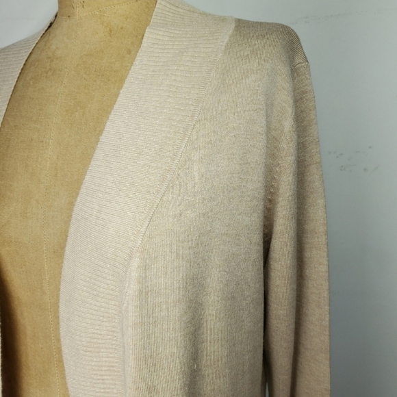 Cielo Size S/M Duster 34" Cardigan Beige Khaki Open Front Knit Sweater Pockets - Picture 9 of 12